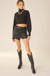 Taran Sequin Front Flap Skort - Black