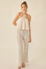 Fanchie Rose Detail Halter Neck Top - Cream