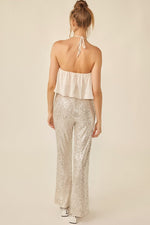 Fanchie Rose Detail Halter Neck Top - Cream
