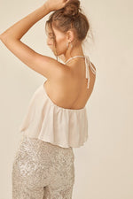 Fanchie Rose Detail Halter Neck Top - Cream