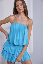 Ivy Tube Top Ruffle Romper  - Blue Atoll