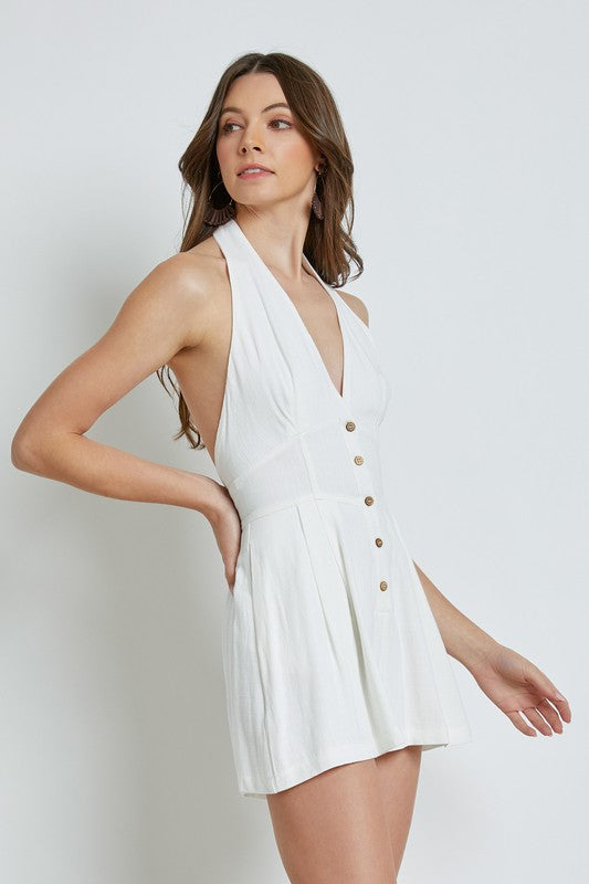Riley Halter Button Detail Romper