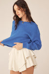 Ilaria Back V-Neck Knit Sweater Top - Blue