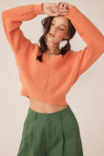 Ilaria Back V-Neck Knit Sweater Top - Orange