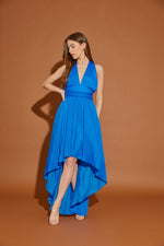 Ivania Satin Multi Way Halter Maxi Dress - Blue