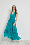 Katarin Halter Ruffle Detail Maxi Dress - Blue