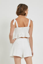 Alora Belted Shorts And Peplum Top Set - White