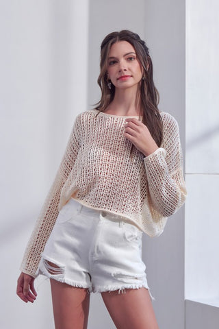 Alida Crochet Knit Long Sleeve Crop Top - Cream – Girls Will Be Girls
