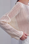 Alida Crochet Knit Long Sleeve Crop Top - Black