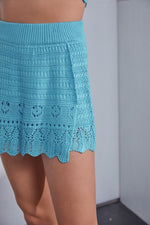 Edis Crochet Shoulder Tie Crop Top And Mini Skort Set - Blue