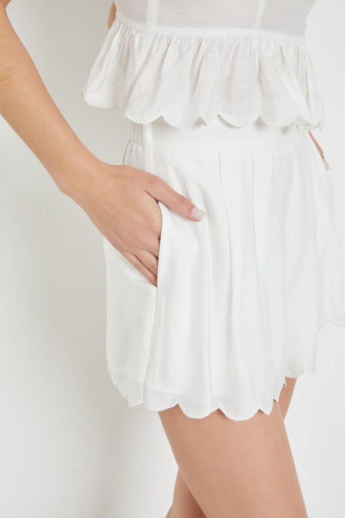Nerine Scallop Hem Top And Shorts Set - White