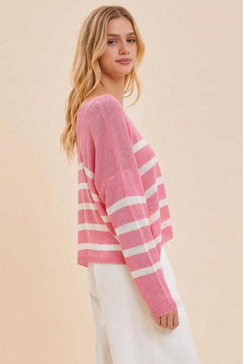 Trilby Stripe Lightweight Knit Sweater Top - Pink