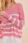Trilby Stripe Lightweight Knit Top - Pink