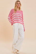 Trilby Stripe Lightweight Knit Sweater Top - Pink