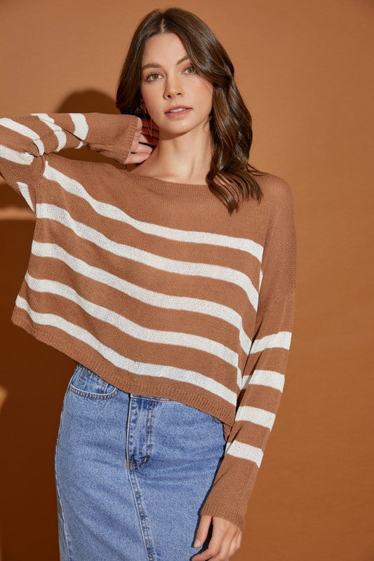 Trilby Stripe Lightweight Knit Top - Brown