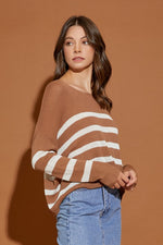 Trilby Stripe Lightweight Knit Sweater Top - Brown