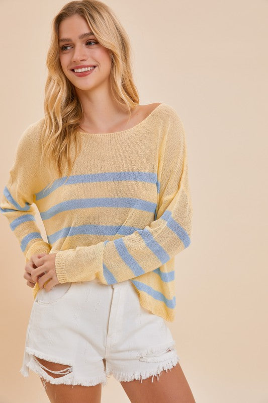Trilby Stripe Lightweight Knit Sweater Top - Yellow