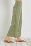 Abdele Linen High Waisted Side Button Cropped Pants - Olive