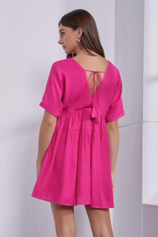 Anisa Babydoll Mini Dress - Hot Pink