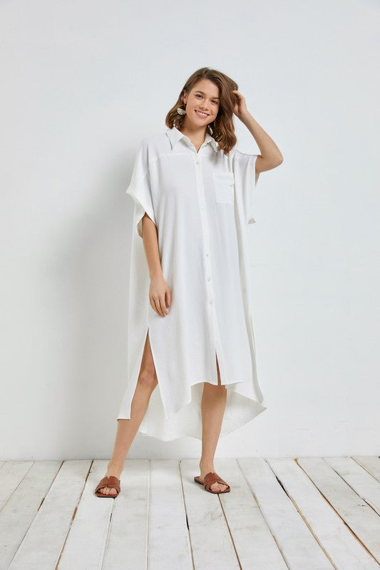 Koa High Low Shirt Dress - White