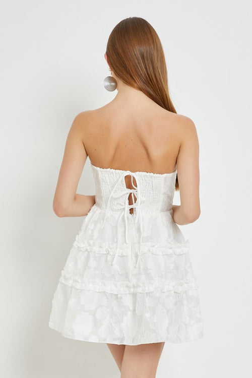 Dorel Jacquard Tiered Strapless Mini Dress - White