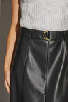 Esta Belted Flare Cut Faux Leather Skirt - Black