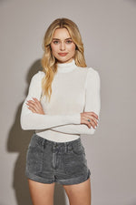 Vanni Turtle Neck Sheer  Long Sleeve Top - Off White