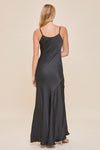 Abigail Satin V-Neck Side Slit Maxi Slip Dress - Black