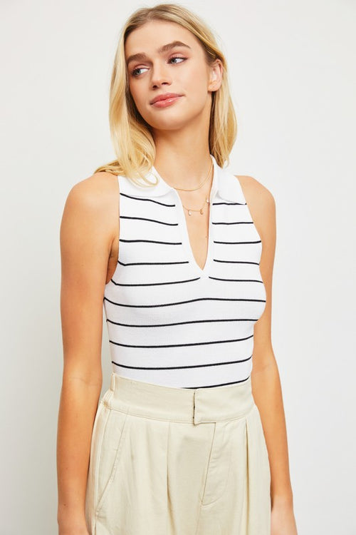 Vero Stripe Collar Knit Top