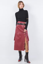 Cora Faux Leather Cargo Midi Skirt