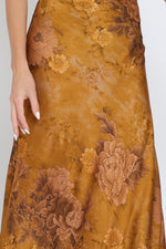 Cannie Satin Floral Maxi Skirt - Camel/Floral