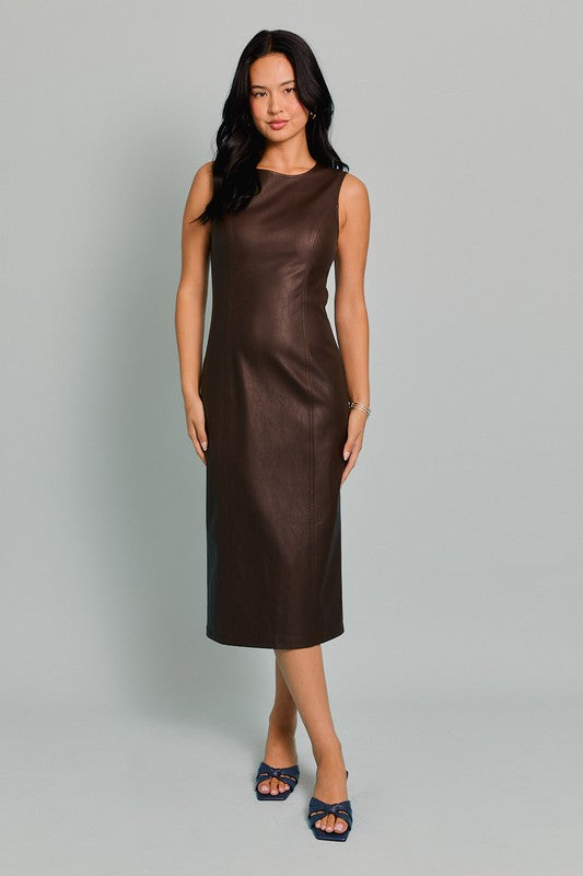 Tay Faux Leather Sleeveless Midi Dress