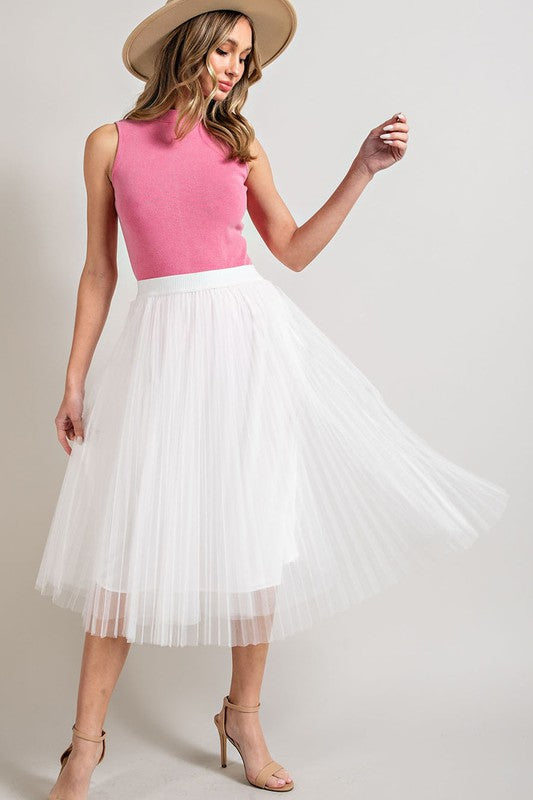 Neola Pleated Mesh Midi Skirt - White – Girls Will Be Girls