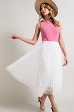 Neola Pleated Mesh Midi Skirt - White