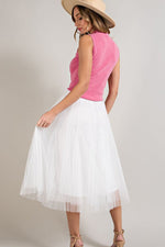 Neola Pleated Mesh Midi Skirt - White