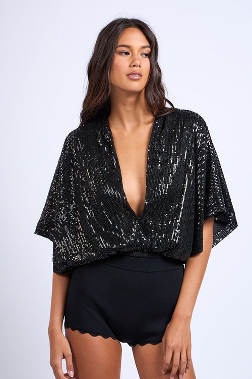 Franceen Plunge Neckline Sequin Bodysuit