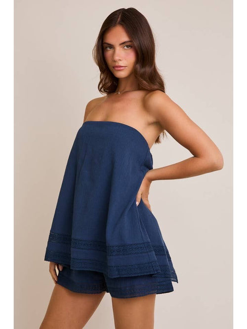 Katerina Strapless Lace Trim Romper