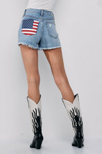 Amy 90's Denim Flag Back Pocket Shorts