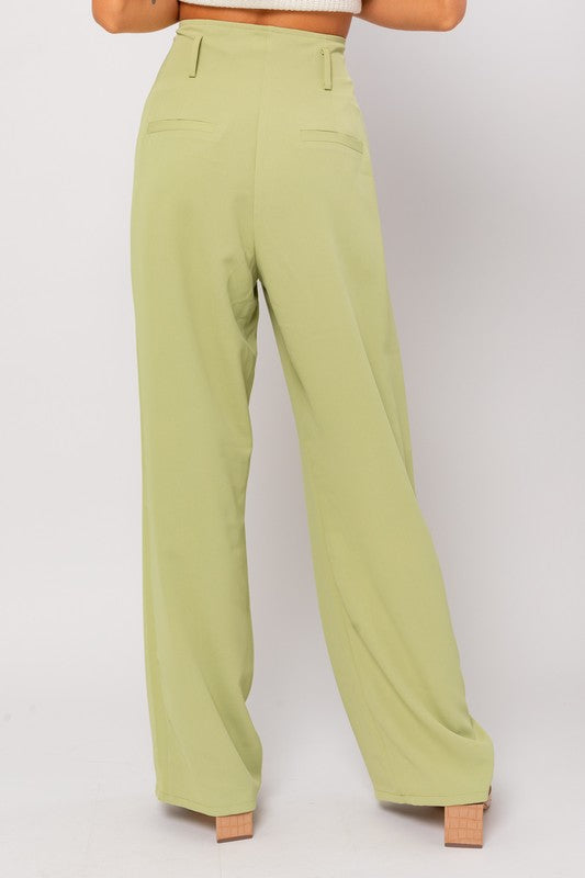 Nyssa High Waist Pleated Pants - Lt Green