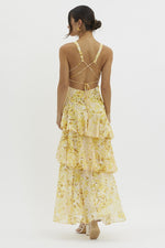 Quinlee Floral Tiered Ruffle Tie Back Maxi Dress