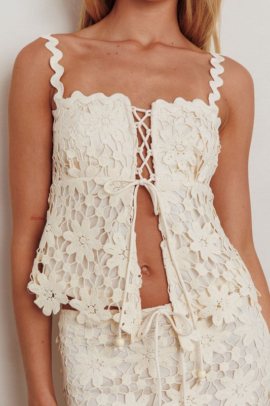 Katana Front Lace Up Crochet Top & Maxi Skirt Set
