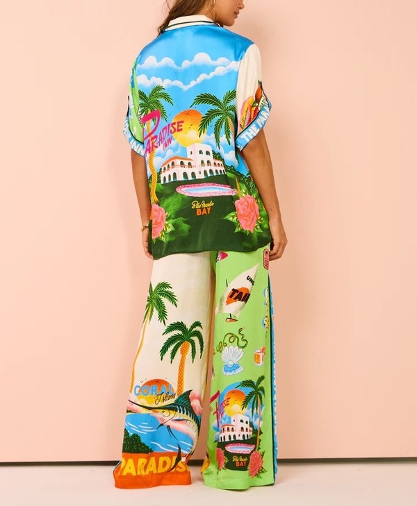 "Greetings From Paradise" Button Down Top & Pants Set