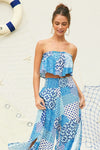 Alexie Strapless Top And Pants Set - Blue/Multi
