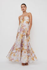 Arya Floral Halter Cut Out Tie Back Maxi Dress