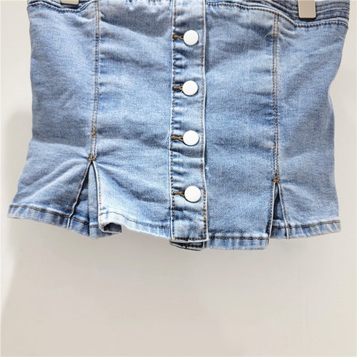 Diandra Strapless Denim Peplum Vest Top