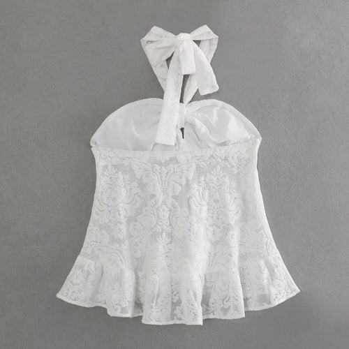 Sofia Lace Halter Ruffle Detail Top