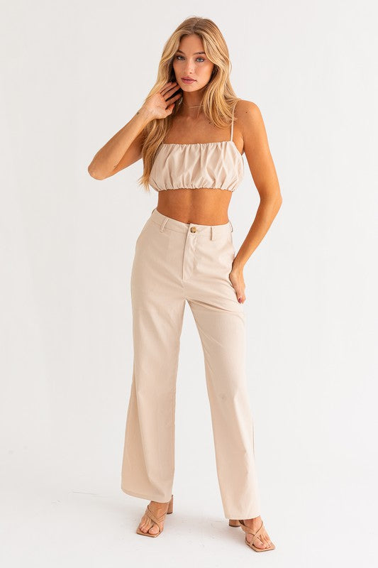 Neva Ruched Crop Top & Straight Pant Set