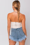 Ilah Feather Trim Strapless Top