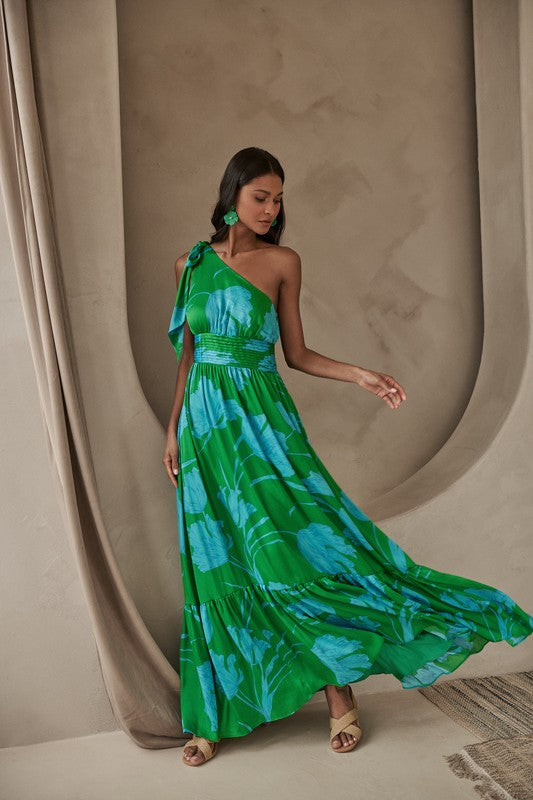 Cassia One Shoulder Chiffon Floral Maxi Dress