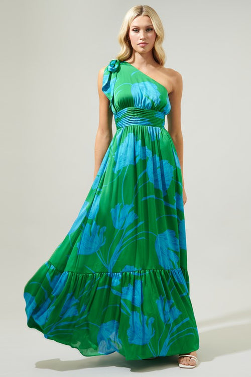 Cassia One Shoulder Chiffon Floral Maxi Dress